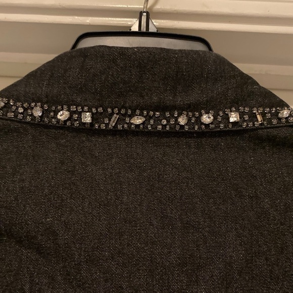Quacker Factory Black Denim Rhinestones Shacket Shirt/Jacket Women’s Size 1X - Picture 7 of 8